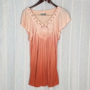 Unity World Wear Crochet Neckline Burnt Orange Top-L